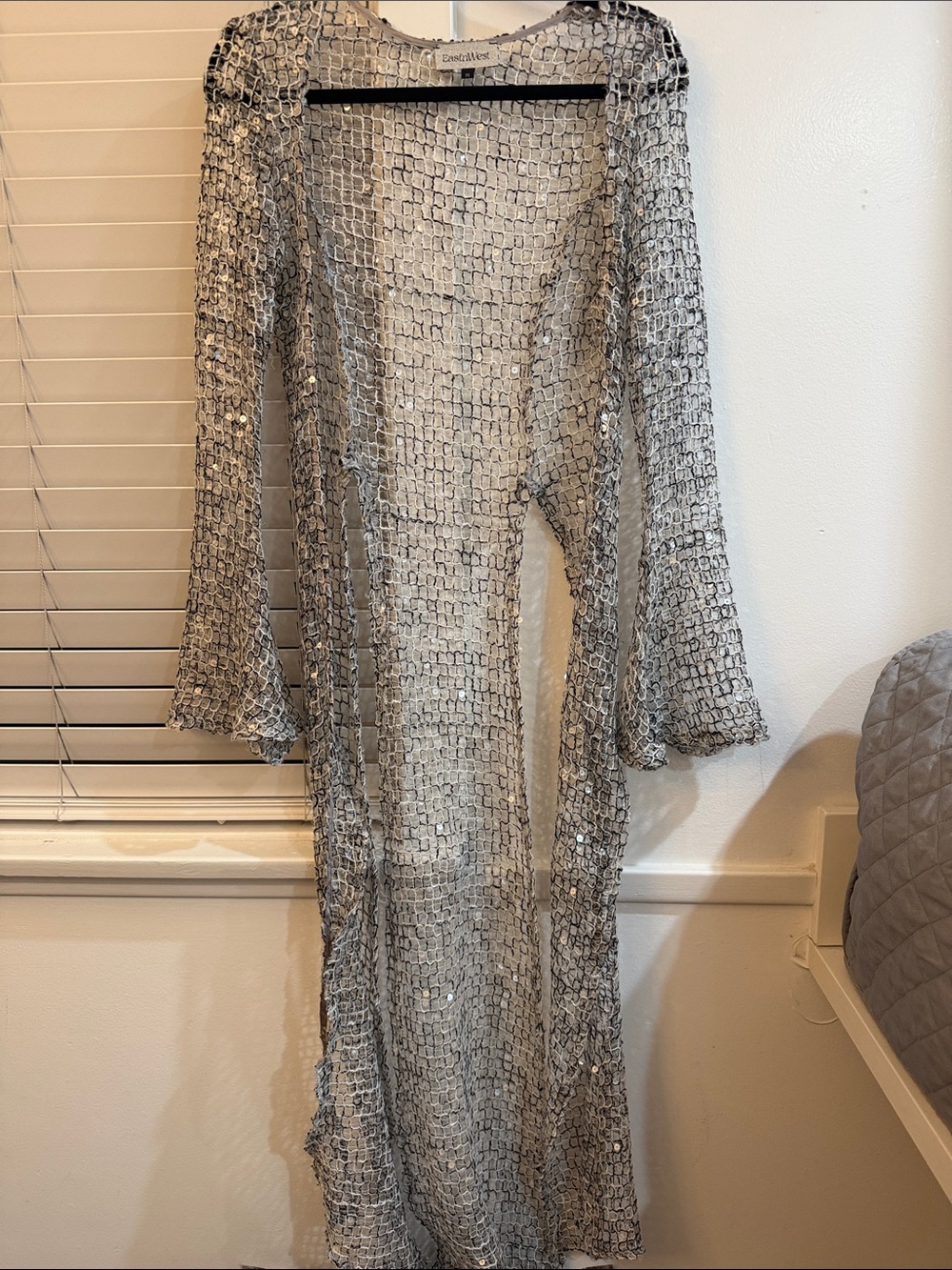 Sheer Sequined Long Open Cardigan / Duster - Silver